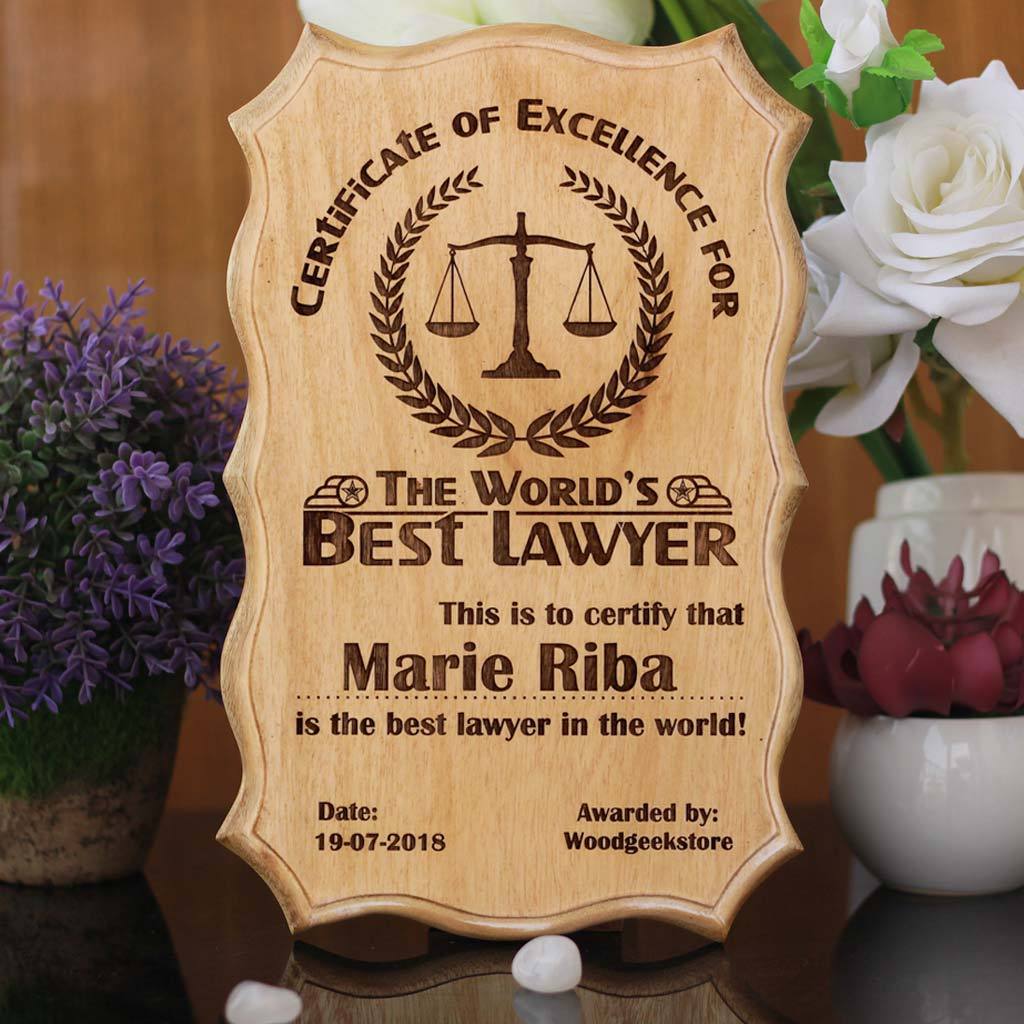 Certificate of Excellence for The World's Best Lawyer - Certificate of Recognition - Certificate of Appreciation - Custom Wooden Certificate by Woodgeek Store