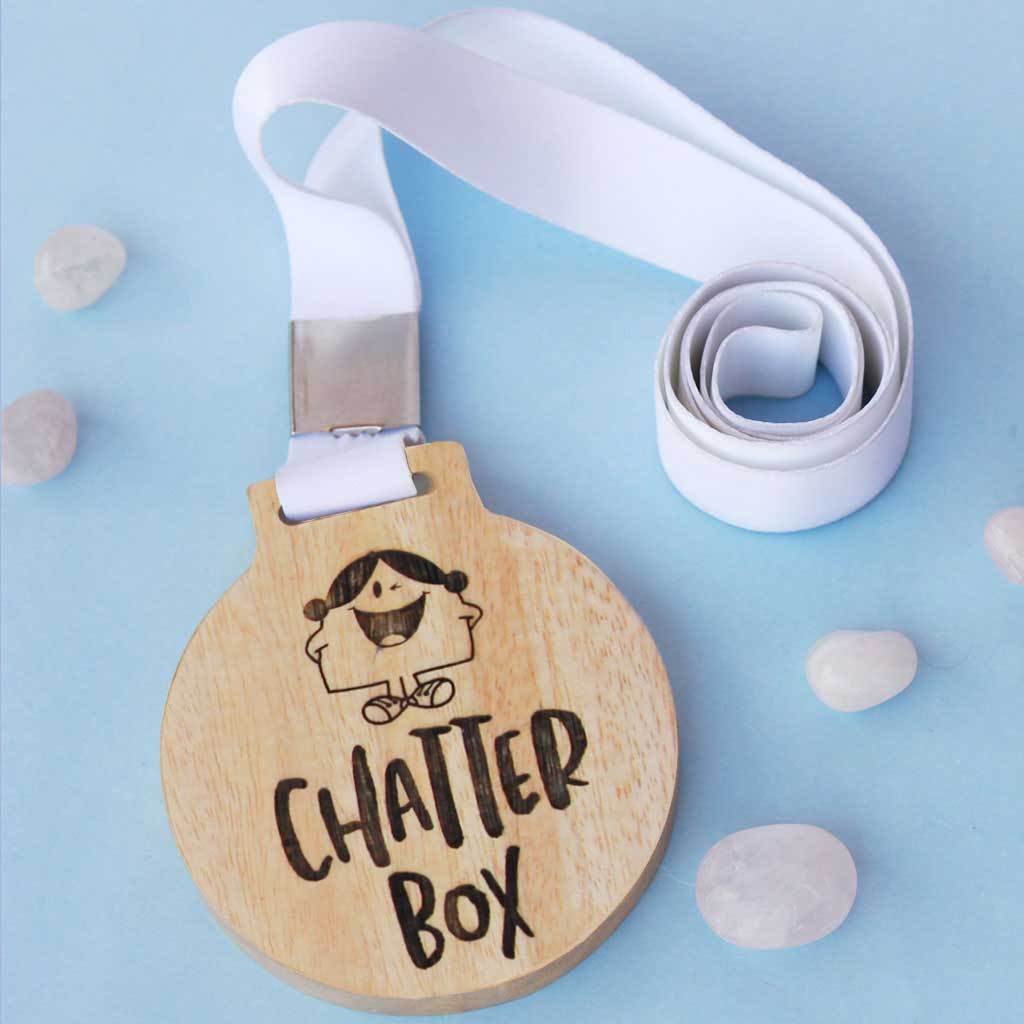 Chatterbox Funny Medal With Ribbon. Funny employee awards for talkative colleague. This will also make funny gifts for friends.