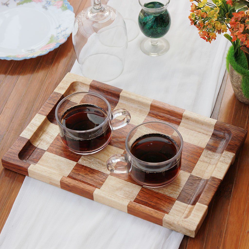 Chessboard Style Wooden Tray - Wooden Serving Tray - Coffee Serving Tray - Bar & Cocktail Tray - Wooden Tea Tray - Wooden Food Trays - Small Wooden Tray - Decorative Wooden Serving Trays - Bed Serving Tray - Large Serving Tray - Rectangular Serving Tray - Kitchen Decor - Wooden Kitchen Accessories - Woodgeek Store