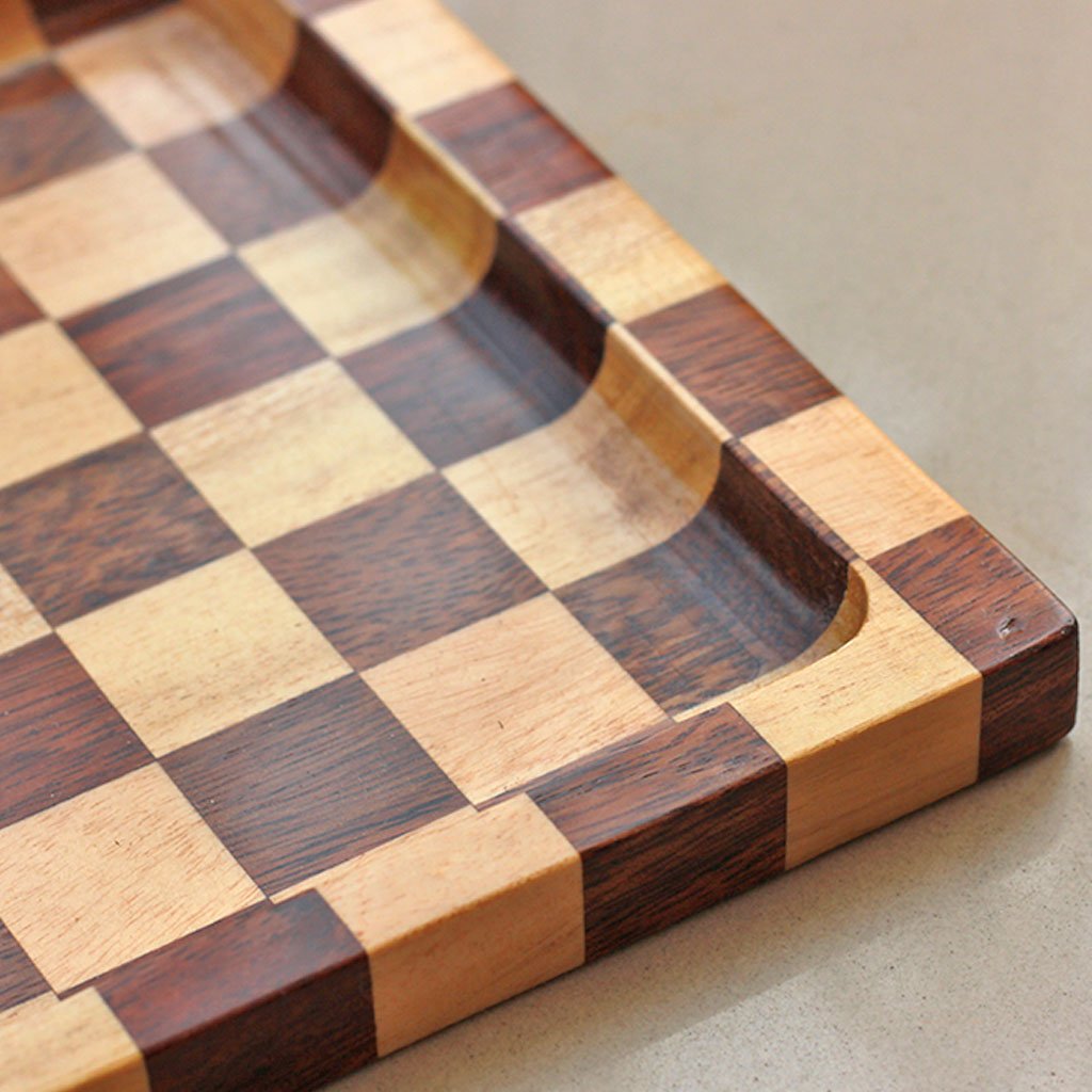 1/2 inch deep groove on wooden tray -  Chessboard Style Wooden Tray - Wooden Serving Tray - Coffee Serving Tray - Bar &amp; Cocktail Tray - Wooden Tea Tray - Wooden Food Trays - Small Wooden Tray - Decorative Wooden Serving Trays - Bed Serving Tray - Large Serving Tray - Rectangular Serving Tray - Kitchen Decor - Wooden Kitchen Accessories - Woodgeek Store