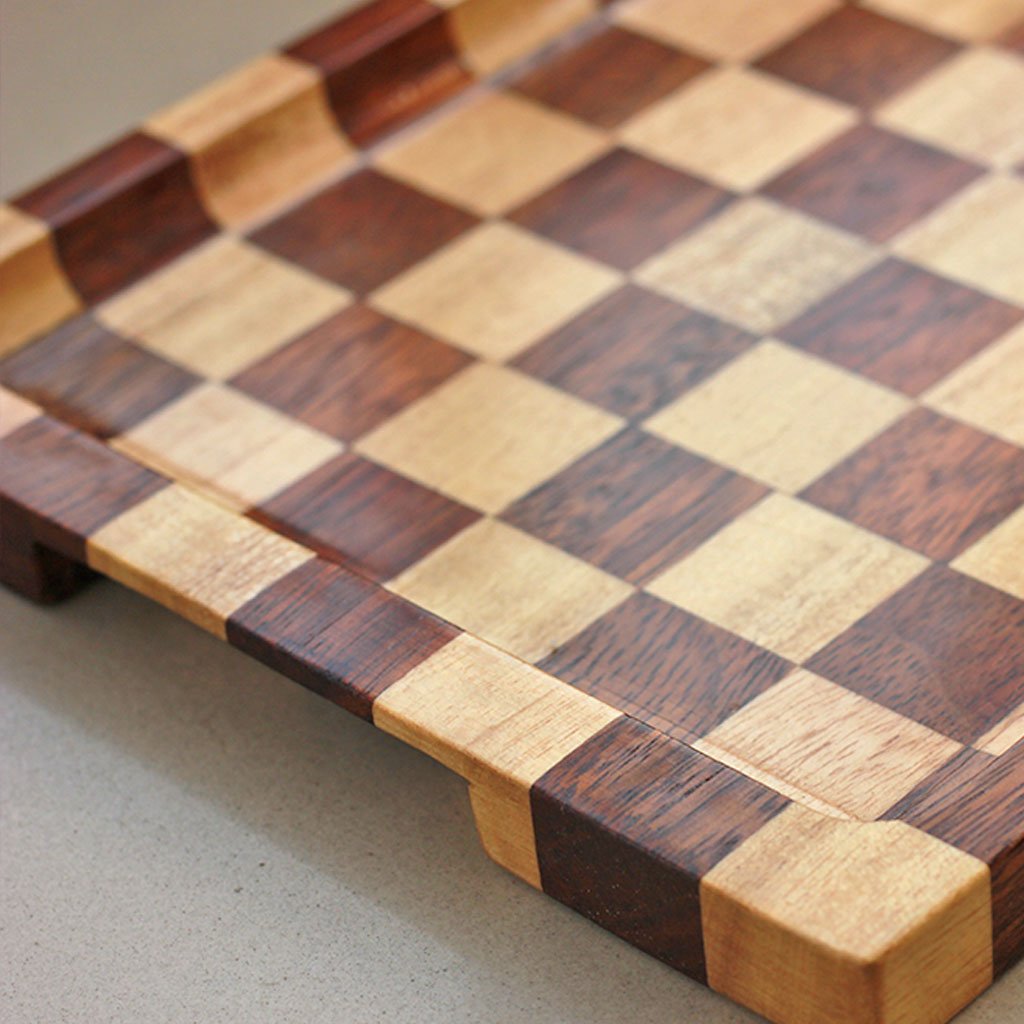 Convenient Finger Grooves To Hold Tray - Serving Tray With Handles - Chessboard Style Wooden Tray - Woodgeek Store