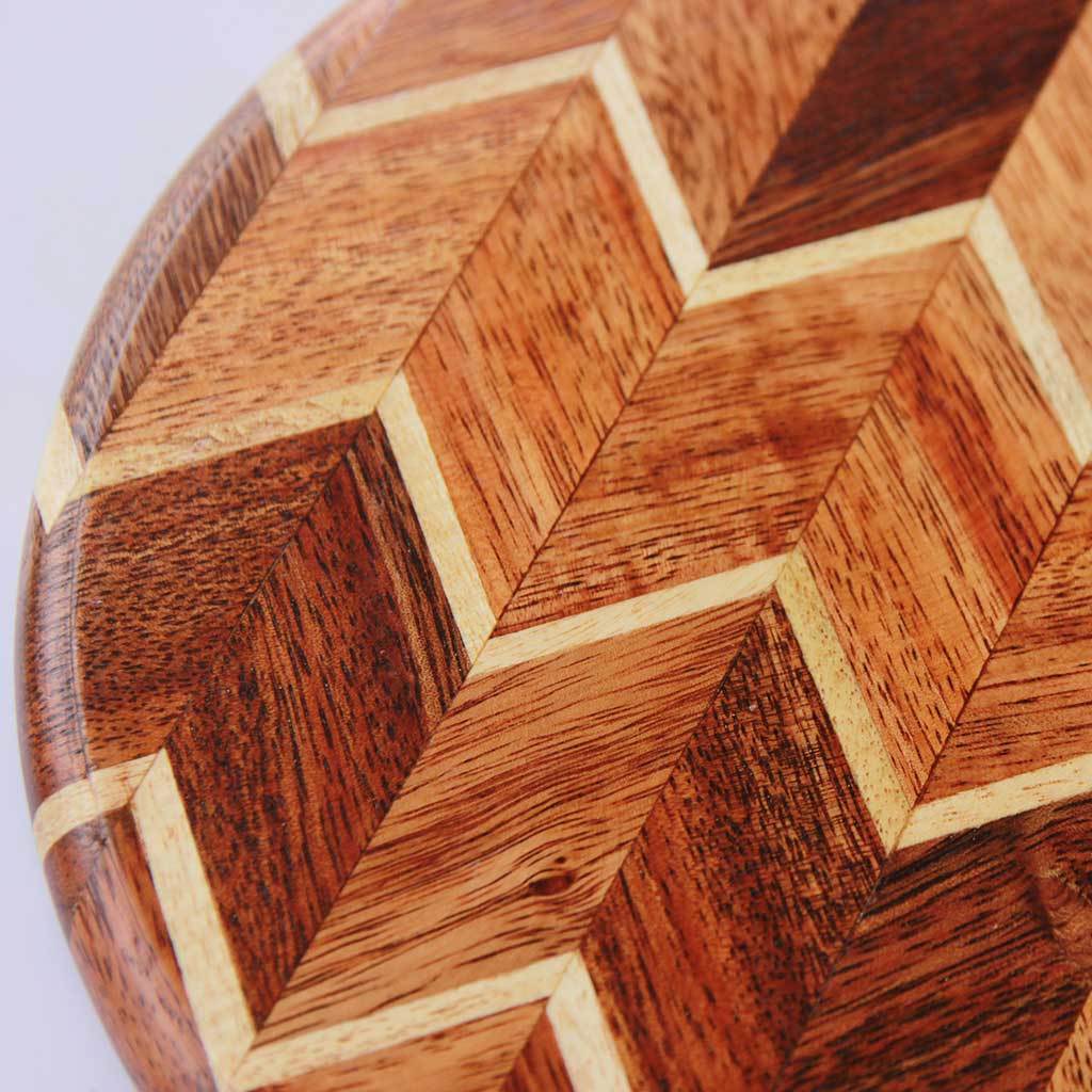 Juice Groove To Avoid Spillage - Mahogany &amp; Birch Chevron Pattern Wooden Chopping Board 