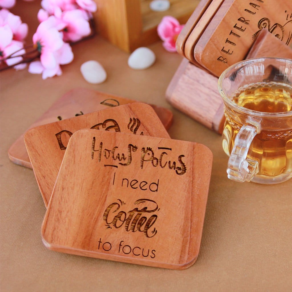 Hocus Pocus I need coffee to focus: Coffee Coasters. This Wooden Coaster Set Makes Great Gifts Foe Coffee Lovers. Mug Coasters & Cup Coasters. Buy Coasters Online At Woodgeek Store