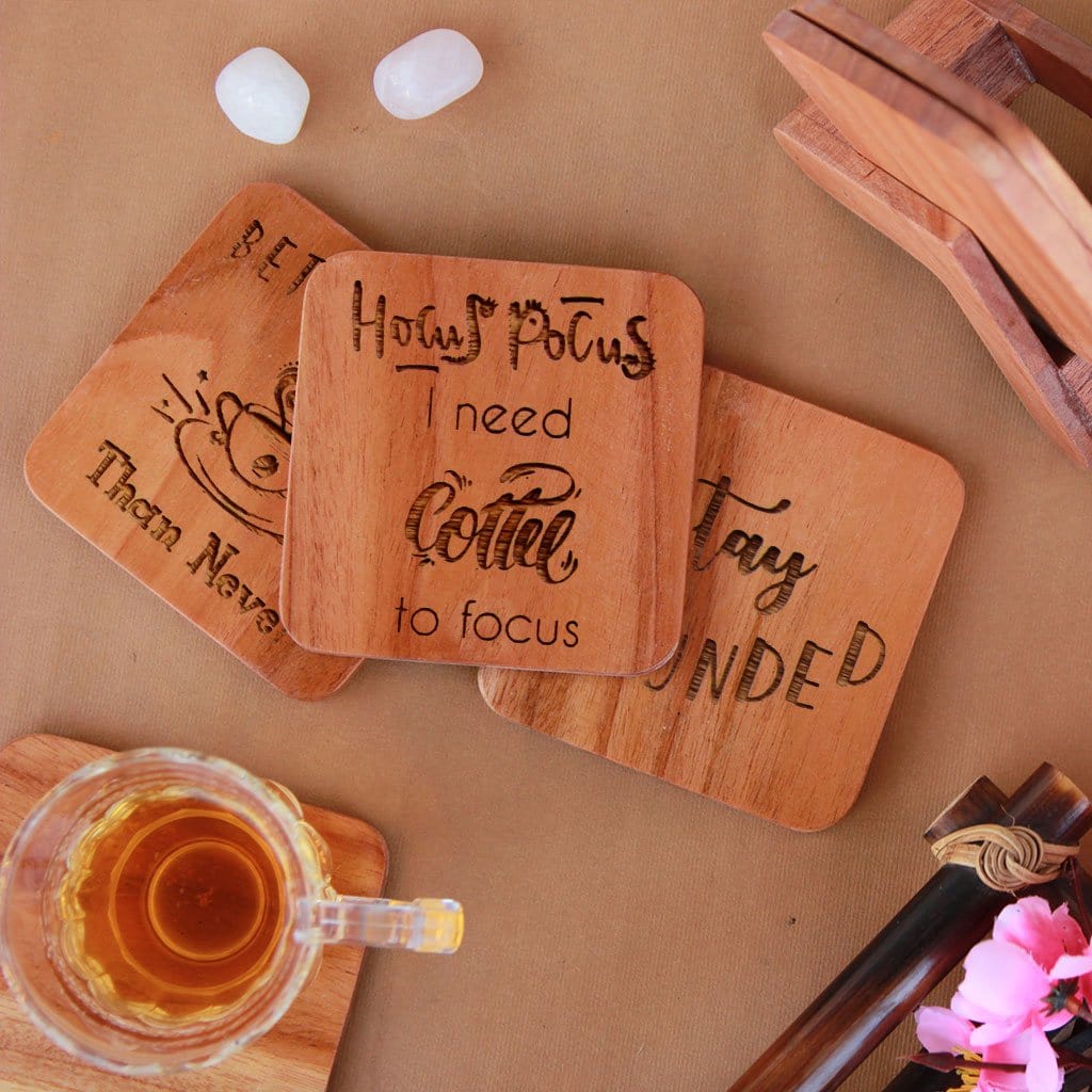 Hocus Pocus I need coffee to focus: Coffee Coasters. This Wooden Coaster Set Makes Great Gifts Foe Coffee Lovers. Mug Coasters & Cup Coasters. Buy Coasters Online At Woodgeek Store