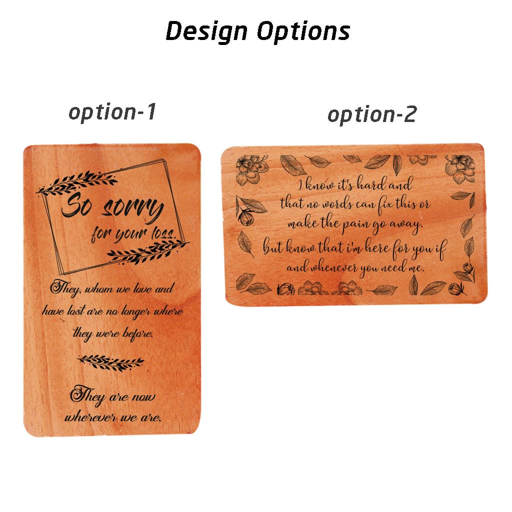 Sympathy Cards. A Set Of Personalized Wooden Cards Engraved With Condolence Note. Send condolence message to colleague or thank you for condolence notes with engraved wooden cards