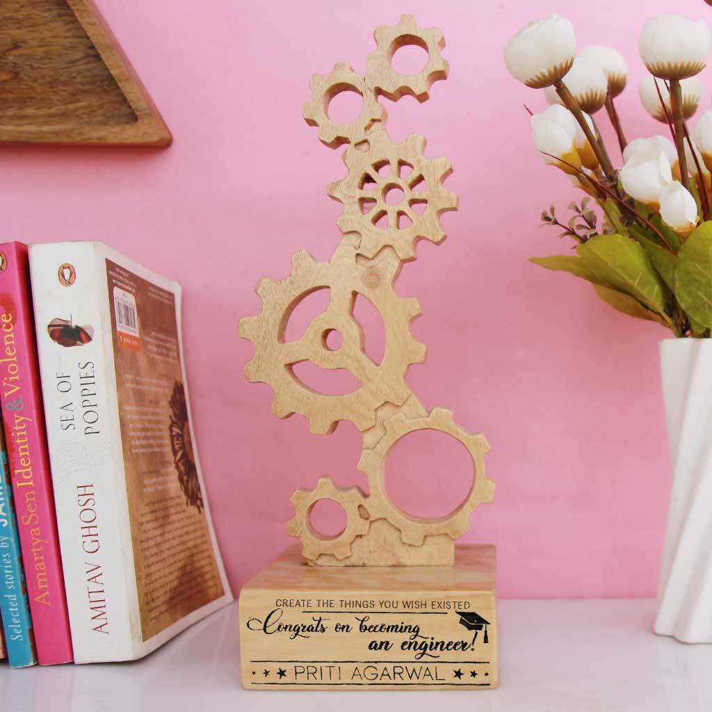 Congrats On Becoming An Engineer Wooden Engineering Trophy - This Award Plaque Makes The Best Graduation Gifts For Engineers - Looking For Gift Ideas For Engineers ? These Engineering Awards Make The Best Personalized Gifts.