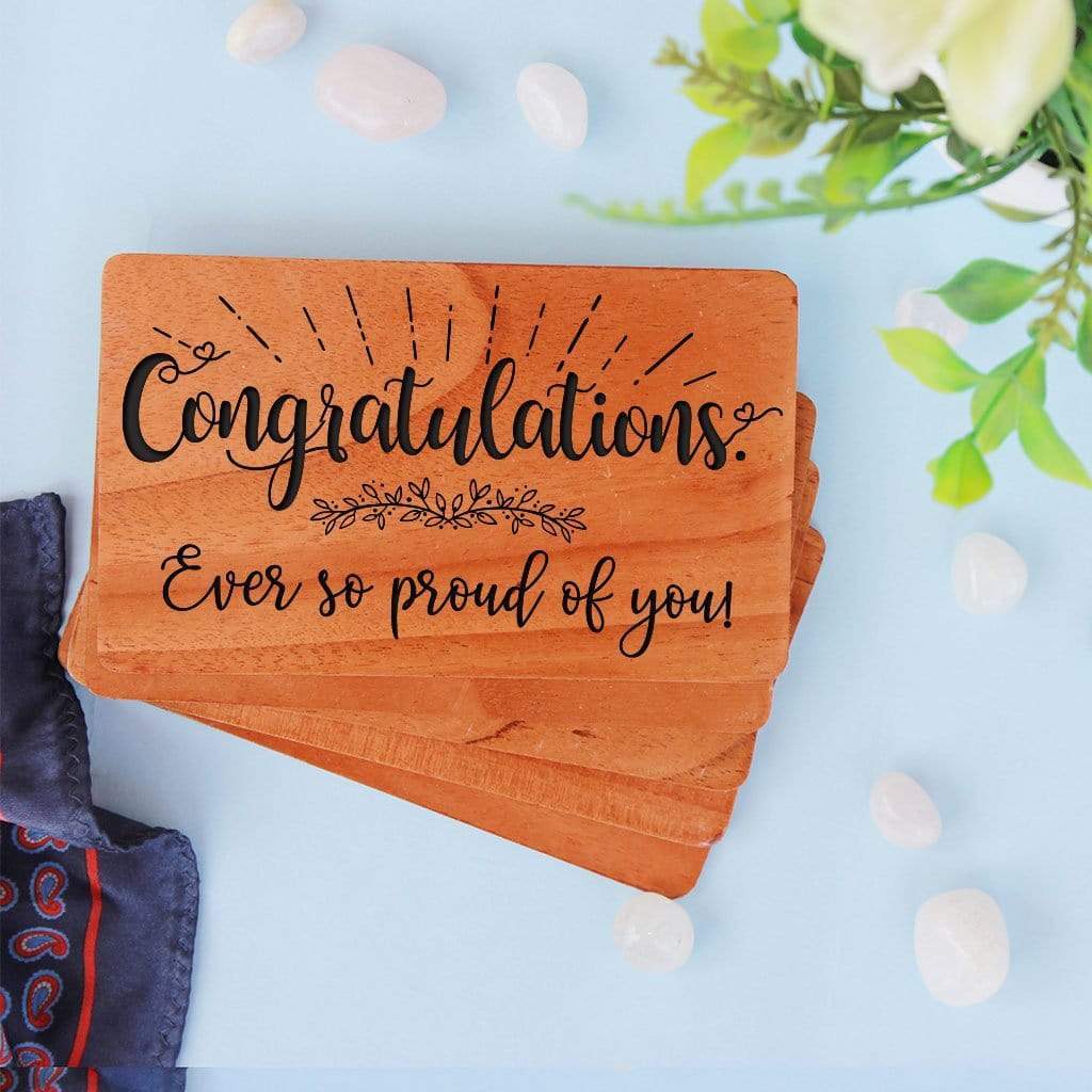Congratulations Cards. A Set Of Personalized Wooden Cards. Greeting Cards Engraved With Congratulations For Baby Girl, Congratulations For Baby Boy, Congratulations On New Job and Congratulations On New Home