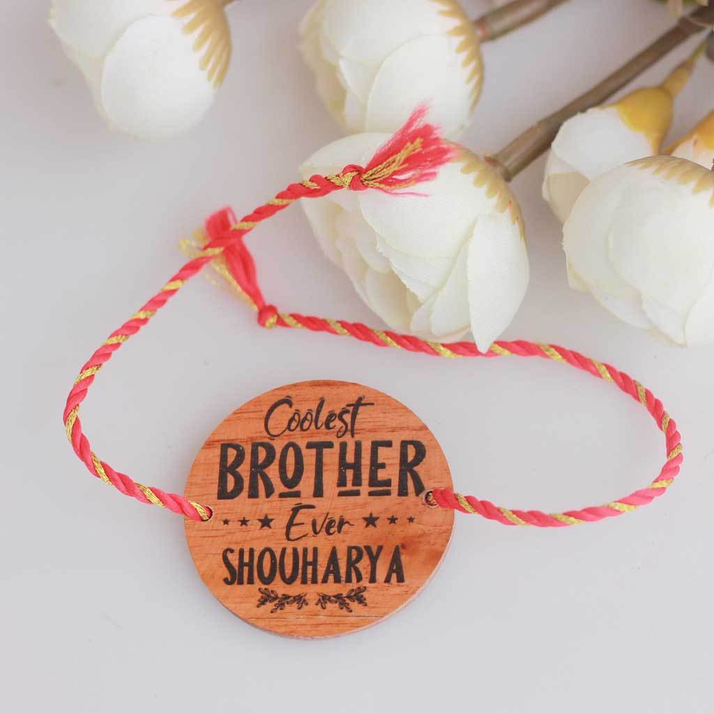 Coolest Brother Ever Personalised Rakhi and Raksha Bandhan Greeting Card - This Wooden Rakhi and Wooden Raksha Bandhan Card Is The Best Rakhi Gift for Brother - Looking For Raksha Bandhan Gift Ideas? Buy Rakhi Online and send Rakhi online with Woodgeek Store.