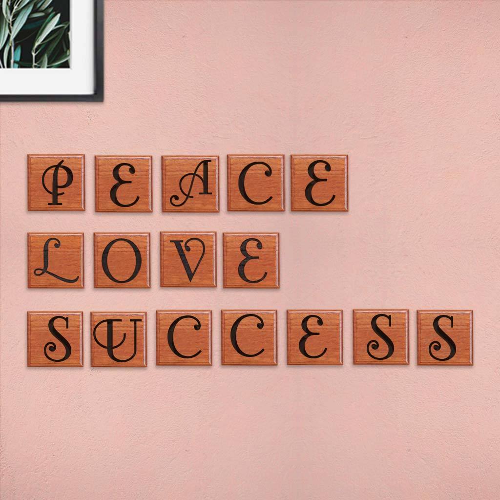Peace Love Success Wooden Crossword Art & Scrabble Wall Art - These Wooden Letter Tiles Makes For The Best Room Decor. Looking For Onam Gift Ideas? These Personalized Crossword Wall Art Make The Best Onam Gifts For Friends And Family.