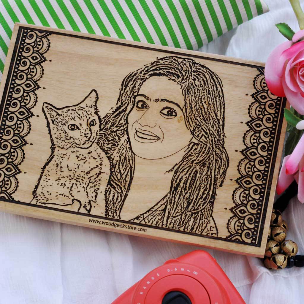 All You Need is Love &amp; Dogs Wooden Frame - Photo on Wood - Personalized Wooden Plaque in Mahogany Wood - Customized Wooden Posters by Woodgeek Store