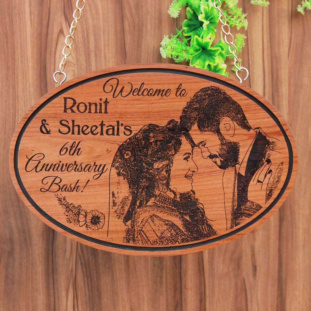 Custom Photo Engraved Hanging Wooden Sign For Anniversary. Large Hanging Sign With Photo On Wood. Looking For Photo Gifts? This Wood Engraved Photo Is The Best Gift For Husband Or Wife.