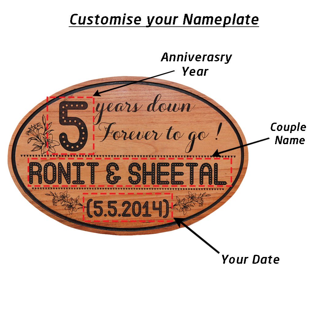 Happy Anniversary Sign - 5 Years Down Forever To Go Anniversary Plaque - Large Hanging Sign - This Engraved Wooden Plaque Makes One Of The Best Anniversary Gifts - This Wood Engraved Photo Makes A Perfect Personalized Gift