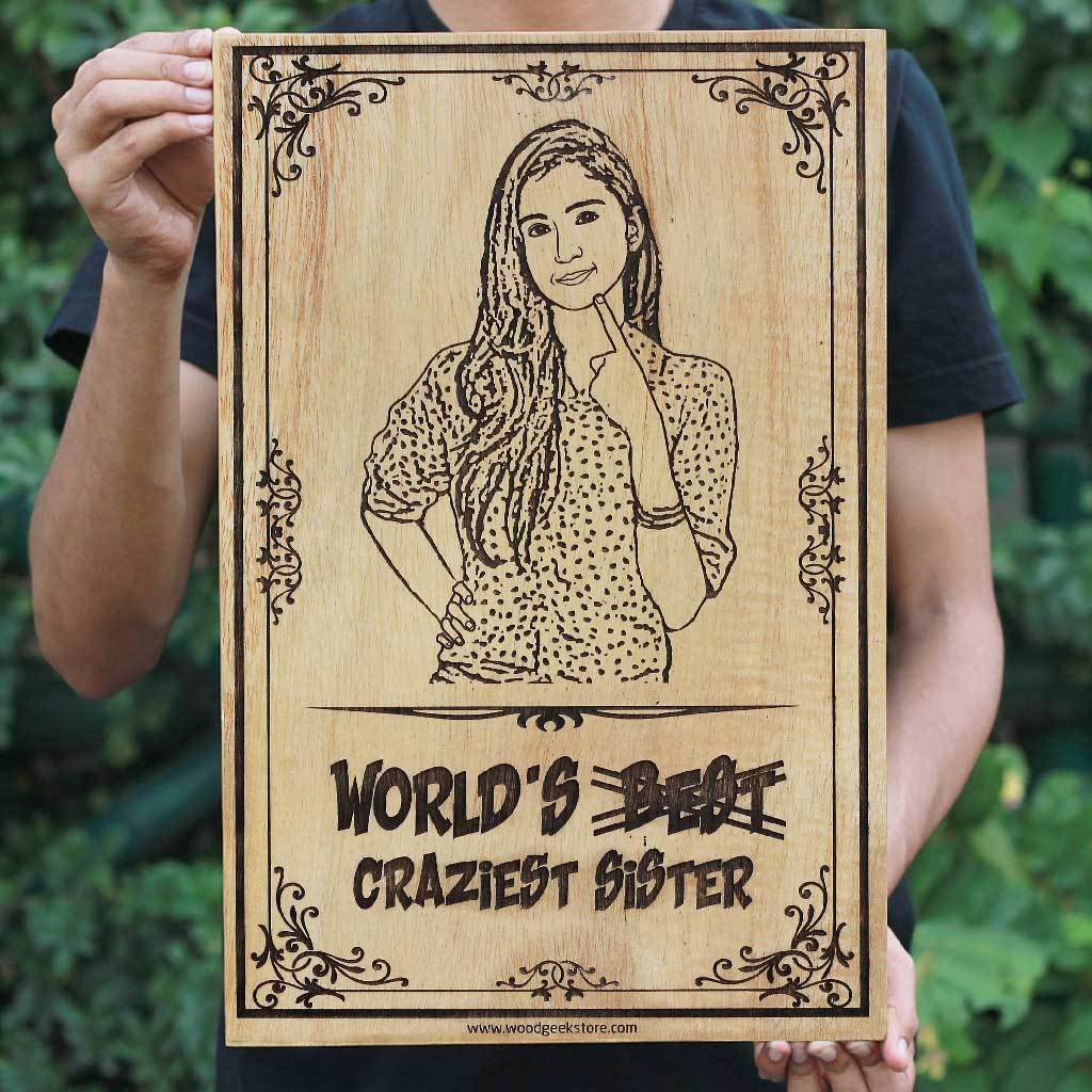 Best Gifts for Sister - World&#39;s Most Amazing Sister - Personalized Gifts - Engraved Wooden Photo Frames - Large Customized Wood Wall Art - Woodgeek Store