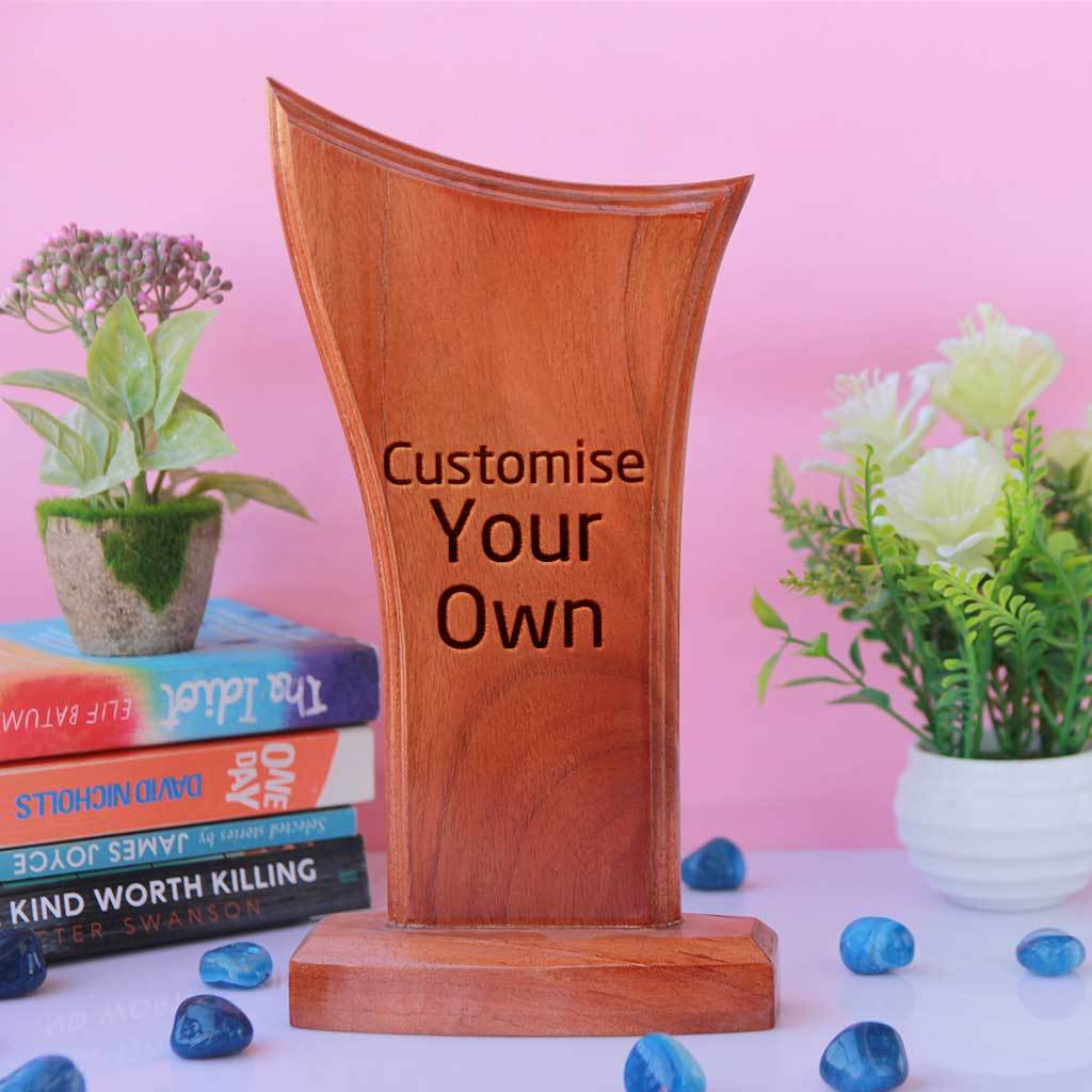 Wooden Award Standee. Customise Your Own Wooden Trophies &amp; Awards. Create Your Own Custom Trophies. Make Your Own Football Trophy, Badminton Trophy or Other Sports Awards, Best Employee Award or Other Employee Appreciation Awards, Funny Awards and Trophies