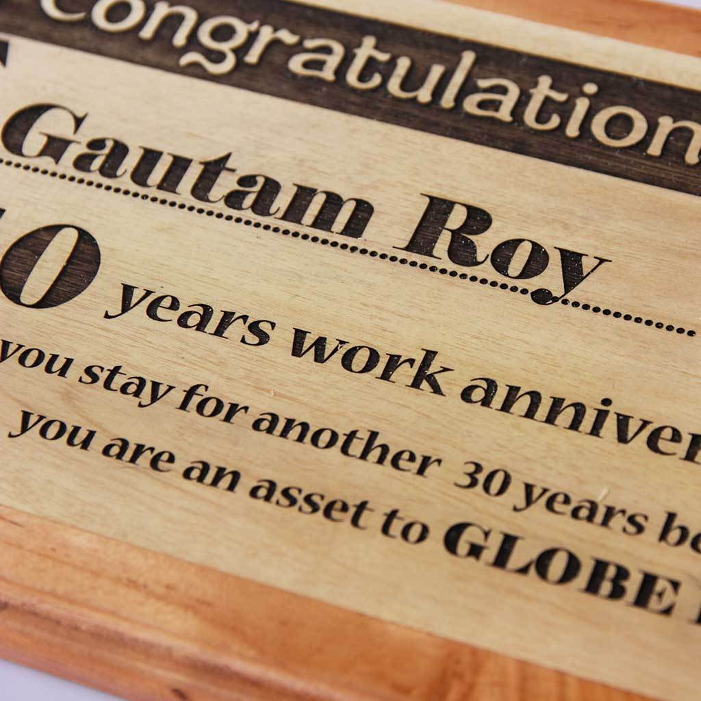 Congratulations On Your Work Anniversary Wooden Plaque. This wooden trophy and award plaque makes great office gifts. This is one of the best gifts for employees.