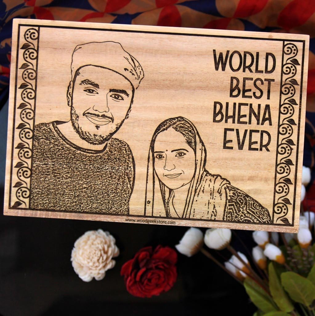 Personalized Wooden Picture Frame For The World's Best Behena Ever - This Engraved Wooden Photo Frame Makes One Of The Best Gifts for Sister - Shop More Personalized Rakhi Gifts For Sisters Or Birthday Gifts For Her From The Woodgeek Store