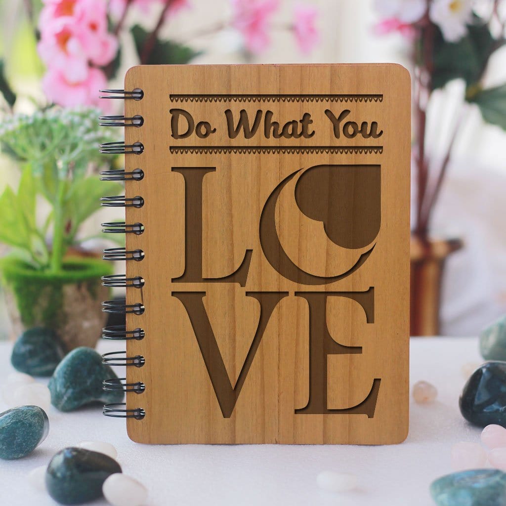 Do What You Love Wooden Notebook. Buy Inspirational Quote Spiral Notebook. Buy Personalized Diary Online - Woodgeek Store