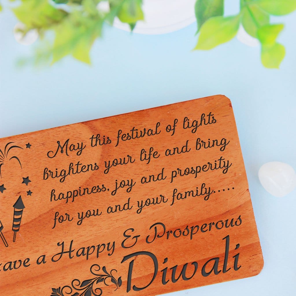 Deepavali Greeting Cards. Set of Wooden Diwali Greeting Card. Happy Diwali Greeting Card engraved with Diwali wishes.
