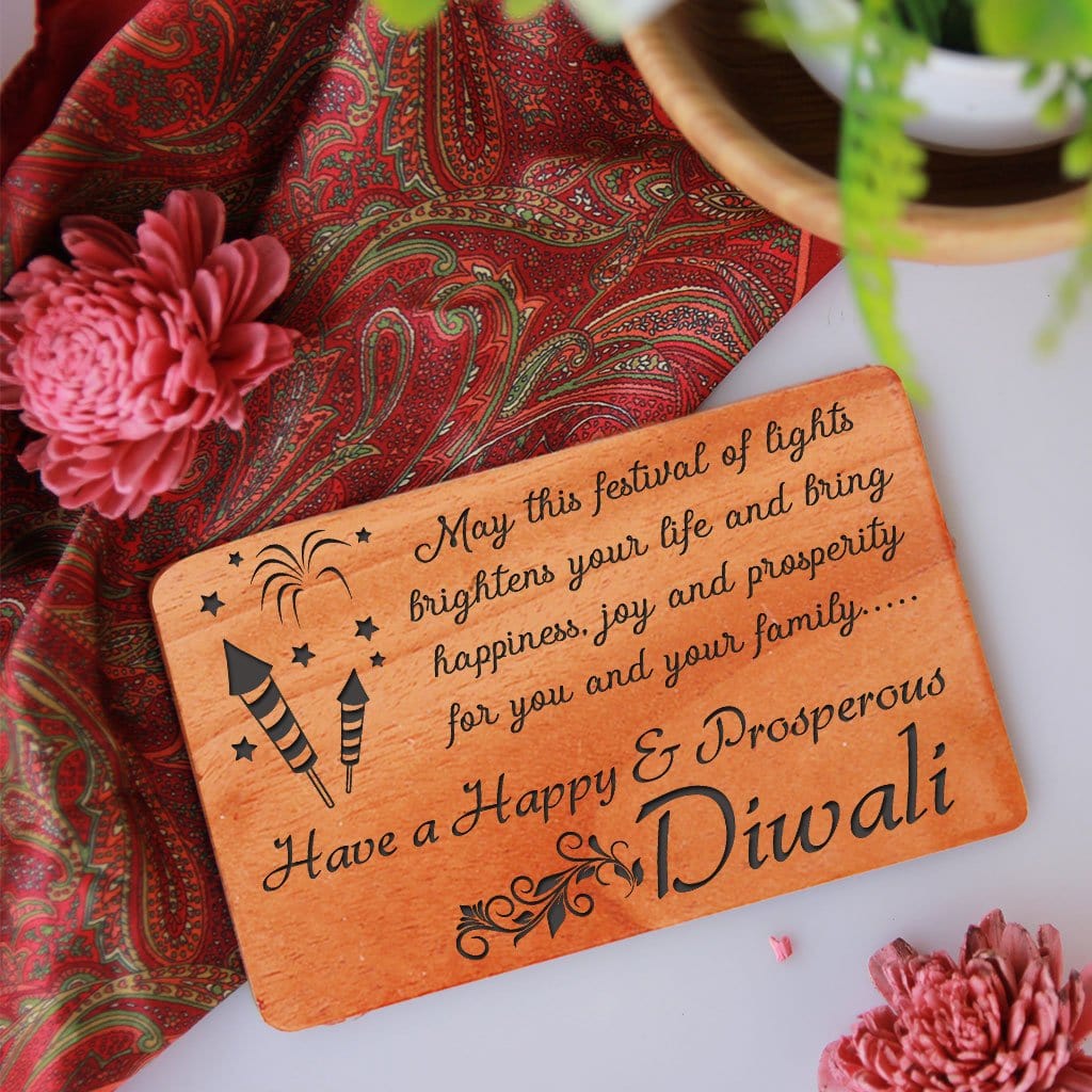 Deepavali Greeting Cards. Set of Wooden Diwali Greeting Card. Happy Diwali Greeting Card engraved with Diwali wishes.