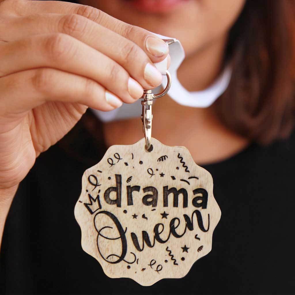 Drama Queen Wooden Medal. A funny award for the drama queen. This custom medal makes great presents for friends. These engraved medals are funny gift ideas for sisters.