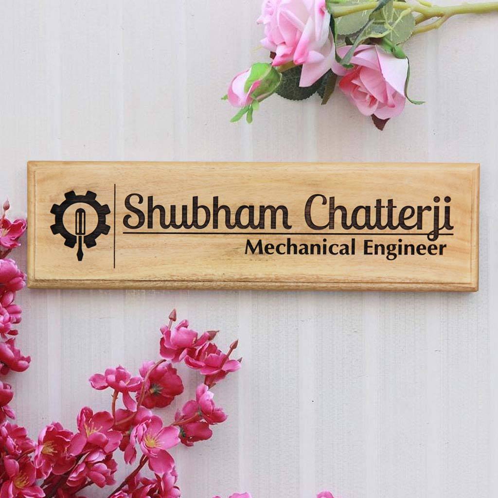 Custom Name Plates for Engineers. This wooden name plate will make great office name plates. It can be used as desk name plate and door name plate.