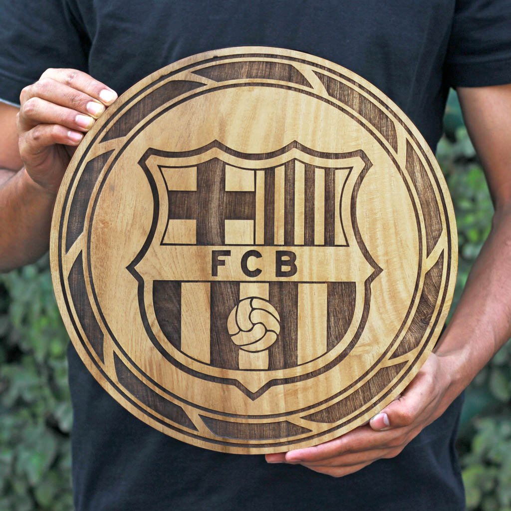FCB Club Logo Round Poster - Carved Wooden Poster - Gifts for Football Fans by Woodgeek Store