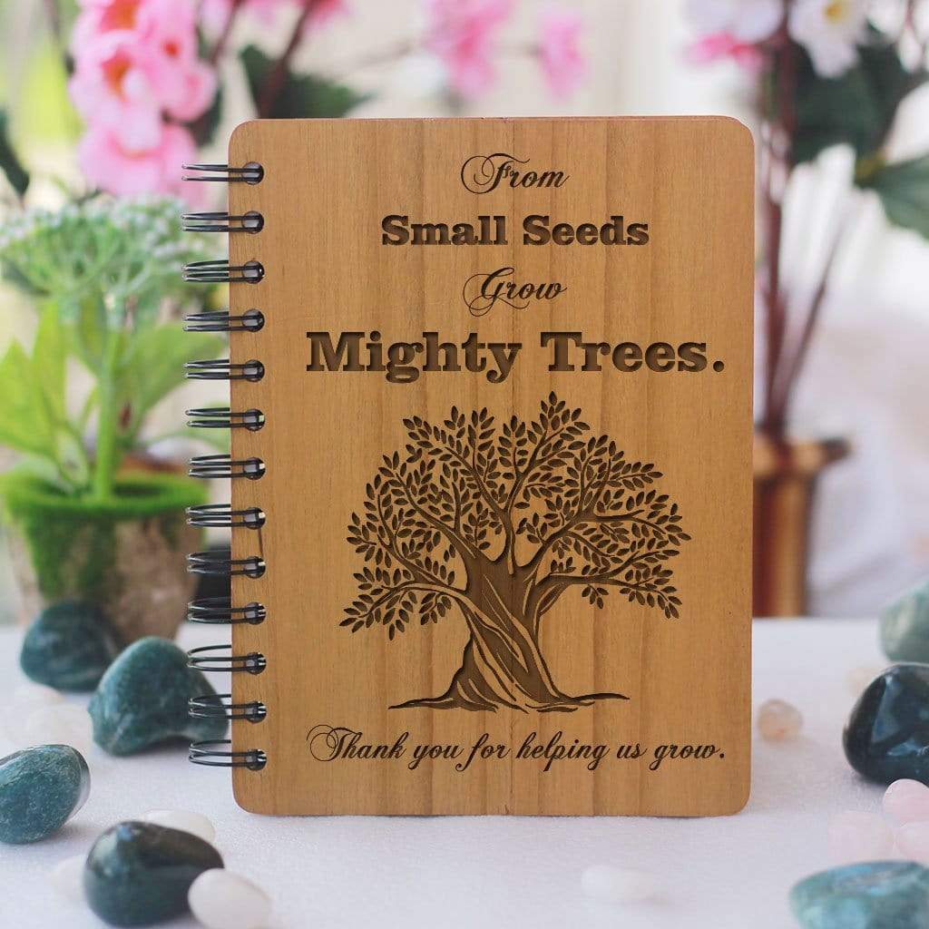 Wooden Notebook - From Small Trees Grow Mighty Trees - Bamboo Wood Journal - Teacher Appreciation Gifts - Teacher&#39;s Day Gifts - Woodgeek Store
