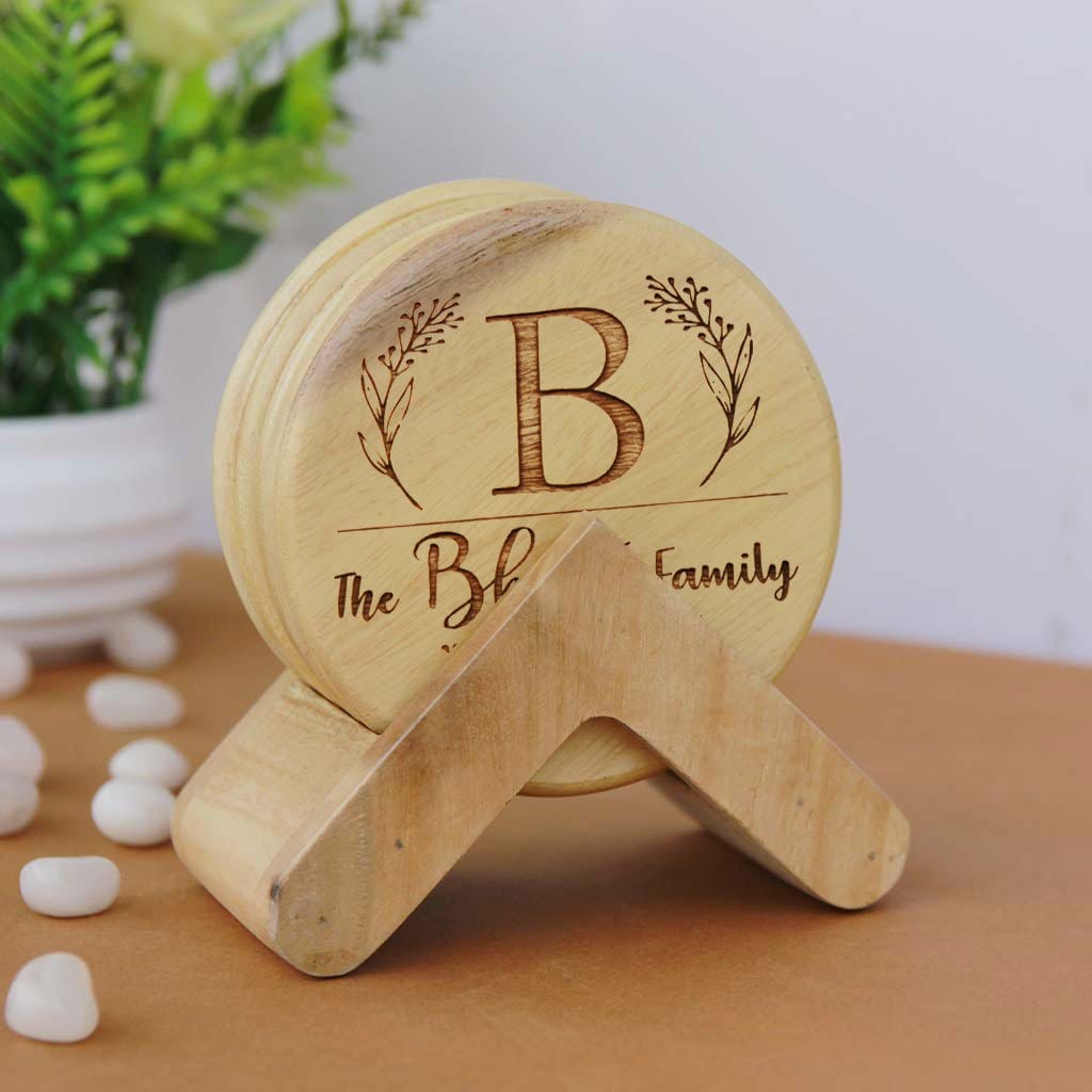 Family Name Coasters. Monogram Coasters. Wooden Coasters With Initials. Looking for Diwali gifts for family, gifts for mom, home decor gifts or housewarming gifts? Nothing beats the charm of a personalized gift. Buy coasters online at Woodgeek Store