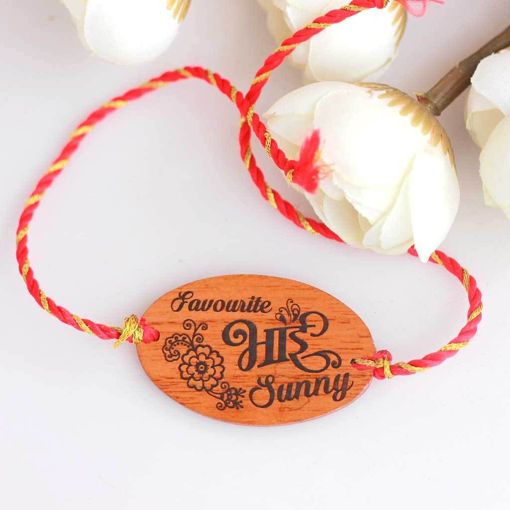 Favourite Bhai Personalised Rakhi and Raksha Bandhan Greeting Card. This Personalized Rakhi and Wooden Greeting Card Is The Best Rakhi Gift for Brother. Buy More Rakhi Gifts Online From The Woodgeek Store.