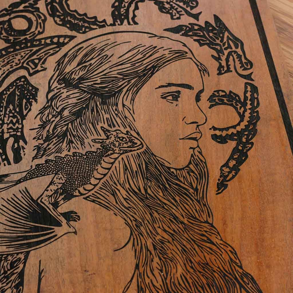 Wood Engraving - Wood Artwork | Dragon Queen Game of Thrones Wood Wall Decor | Wood Art - Woodgeek Store