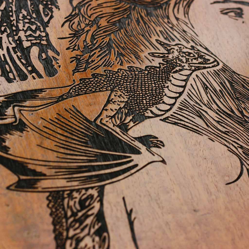 Wood Engraving - Wood Artwork | Dragon Queen Game of Thrones Wood Wall Decor | Wood Art - Woodgeek Store