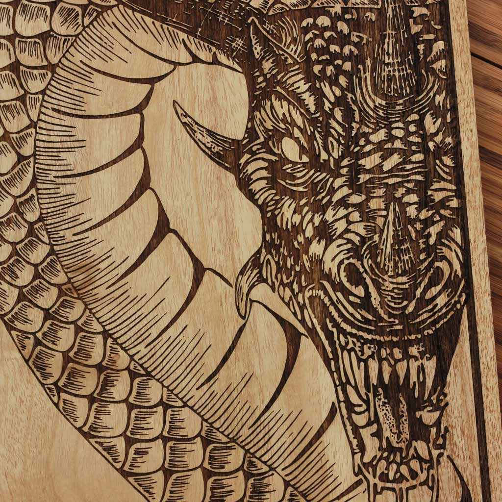 Wood Engraving - Wooden Poster - Fire Dragon Wall Decor - Chinese Zodiac Wood Wall art - Game of Thrones Wood Wall decor - Woodgeek Store