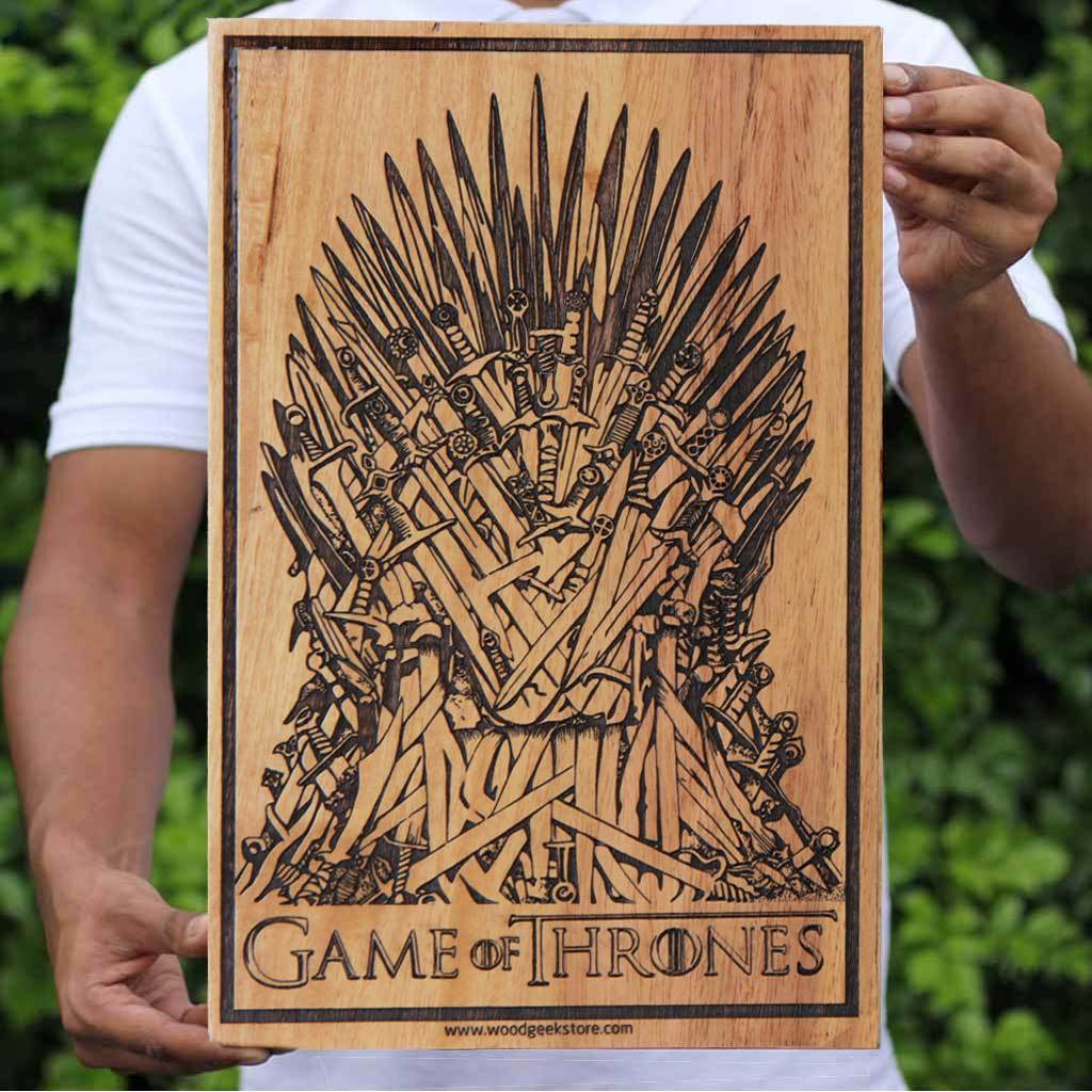 Game of Thrones Carved Wooden Poster - GOT Wall Art - Iron Throne Wood Artwork - Wood Wall Art Decor - Woodgeek Store