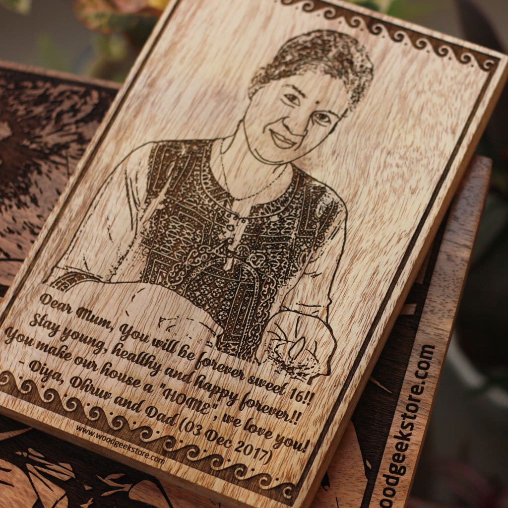 Personalized Gifts for Moms | Mother&#39;s Day Gifts | Photo on Wood | Engraved Wooden Photo Frame | Carved Wooden Poster | Wood Wall Art | Woodgeek Store