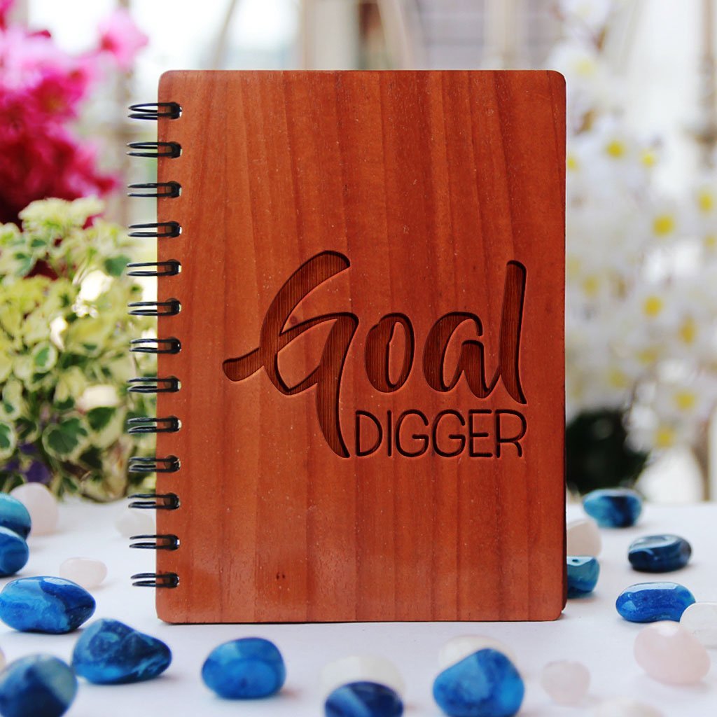 Goal Digger Notebook - Goal setting Journal -  Wood Notebook - Make a list of goals on a notebook - wooden notebooks - goals planner - life goals - Notebooks - Wood Notebooks - Inspirational Notebooks - woodgeekstore 