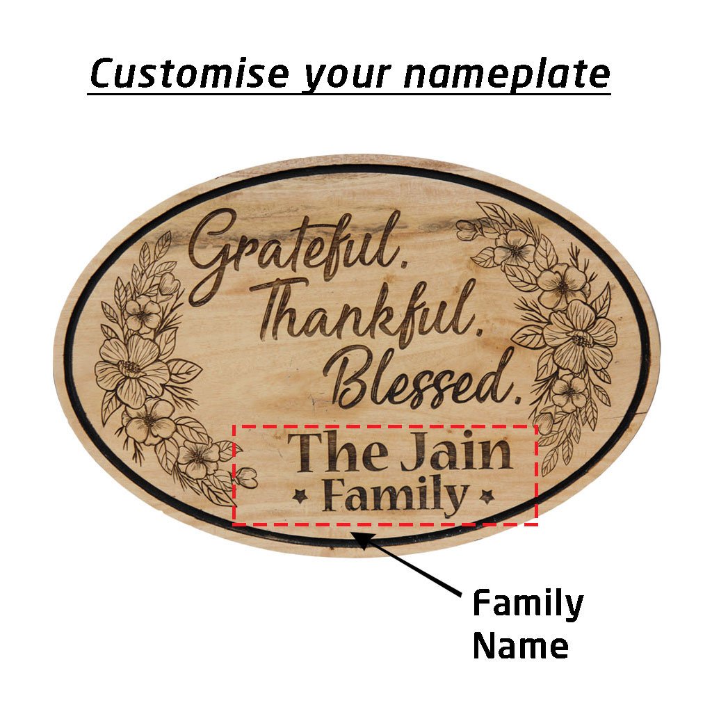 Grateful Thankful Blessed Wooden Sign - This Hanging Sign Is A Personalized House Sign Engraved With Your Family Name. This Family Sign Makes A Great Housewarming Gift - These Wooden Nameplates Make Great House Accessories And Are Perfect For Outdoor Wall Decor.