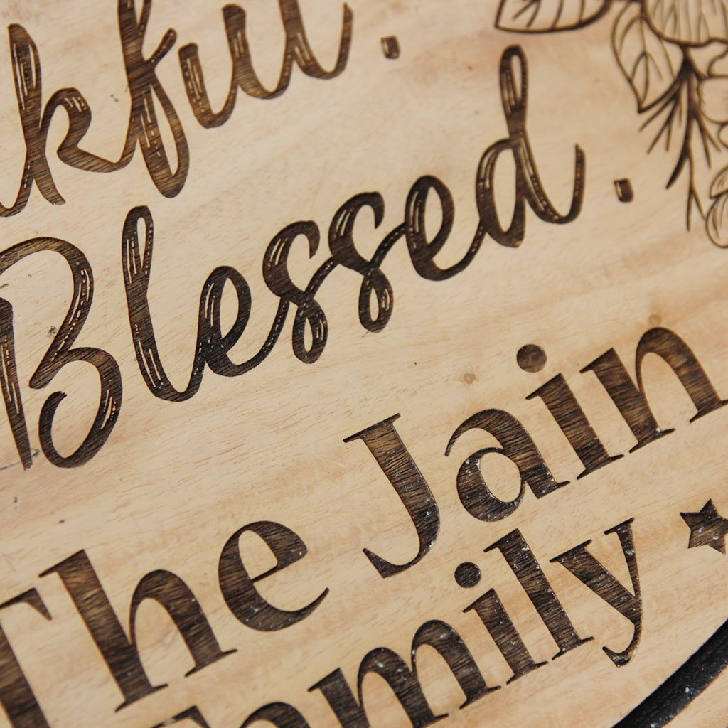 Grateful Thankful Blessed Wooden Sign - This Hanging Sign Is A Personalized House Sign Engraved With Your Family Name. This Family Sign Makes A Great Housewarming Gift - These Wooden Nameplates Make Great House Accessories And Are Perfect For Outdoor Wall Decor.