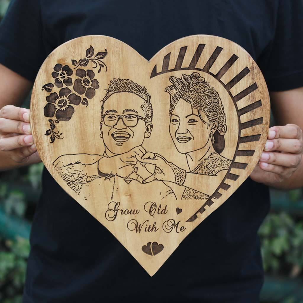 Grow Old With Me Carved Wooden Wall Art Custom Engraved With An Image - Wooden Frame & Wooden Plaque in Birch Wood - Woodgeek Store