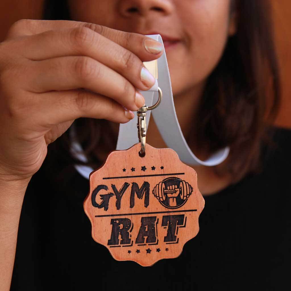 Gym Rat Wooden Medal With Ribbon. This Medal Makes Great Gifts for Fitness Lovers. Funny Gifts For Gym Lovers. 