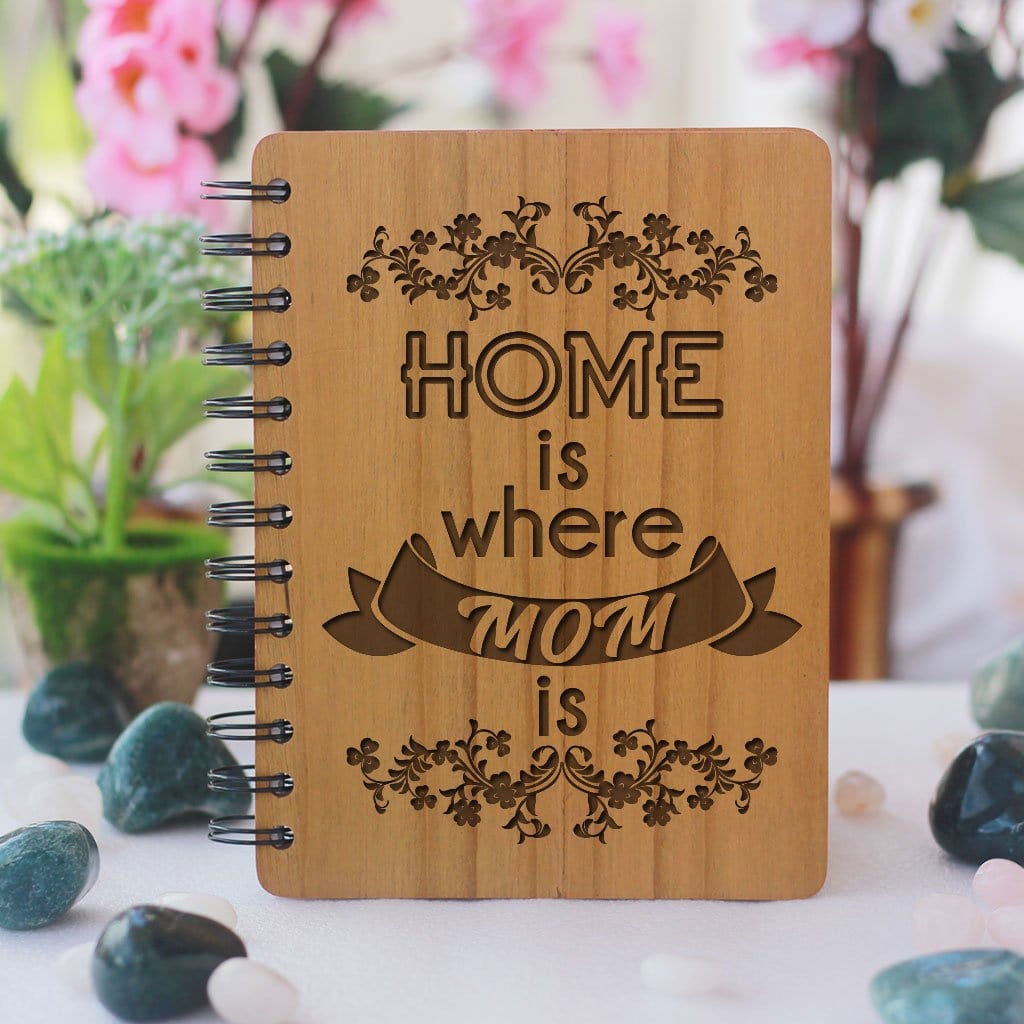 Home is where mom is -  wood notebook woodgeekstore - Gifts for mother