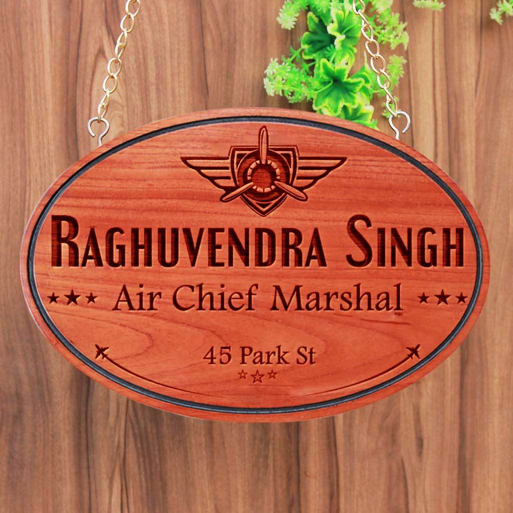 Personalized Large Nameplates For Air Force Officers - This Indian Air Force Office Name Plate Can Be Engraved With The Air Force Logo - These Hanging Name Signs Make the best air force gifts, gifts for air force pilots or even air force retirement gifts.