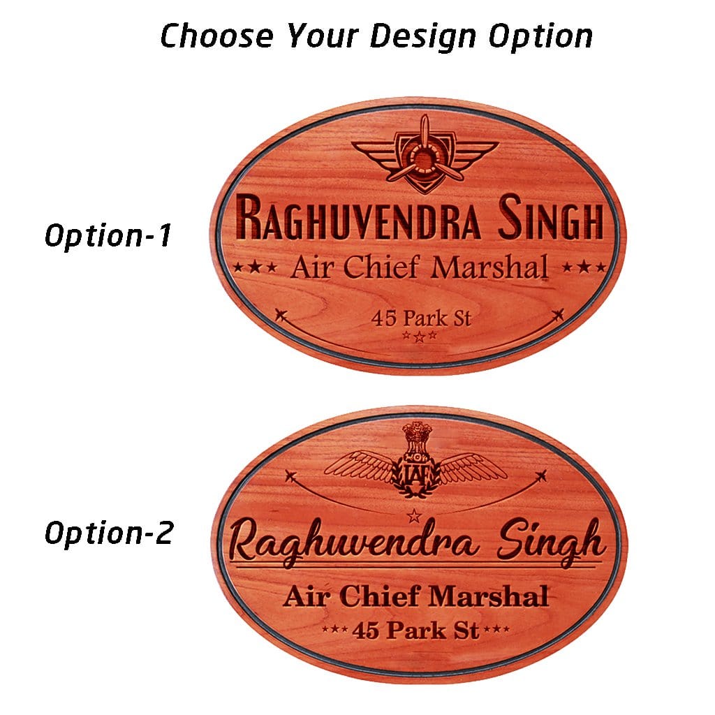 Personalized Large Nameplates For Air Force Officers - This Indian Air Force Office Name Plate Can Be Engraved With The Air Force Logo - These Hanging Name Signs Make the best air force gifts, gifts for air force pilots or even air force retirement gifts.