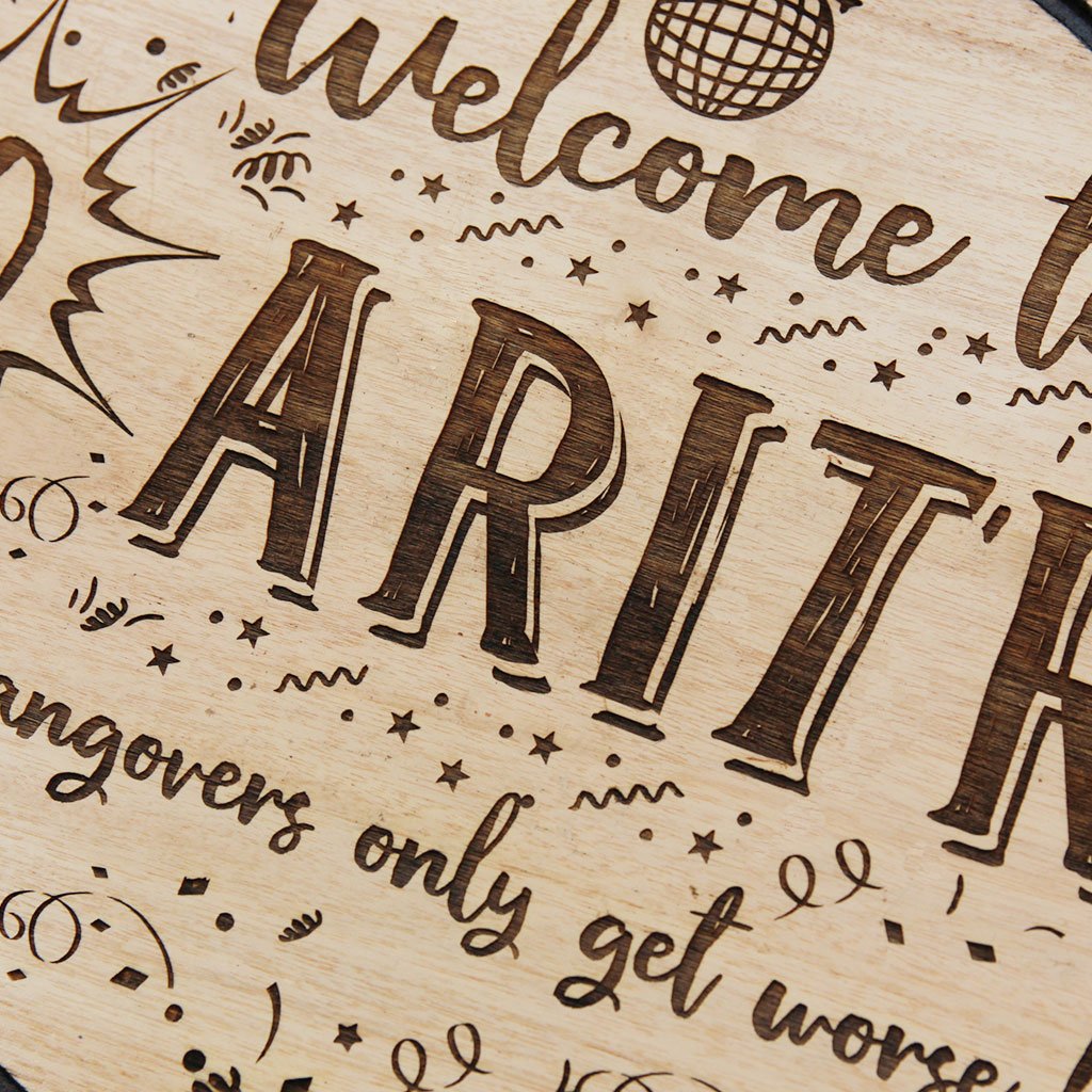 Personalized Hanging Wood Sign For Birthdays - This Birthday Plaque Is Engraved With Funny Birthday Wishes - This Personalized Wooden Plaque Makes A Perfect Birthday Gift For Friends, Family &amp; Loved Ones - This Wood Carved Sign Is Also A Great Party Accessory.