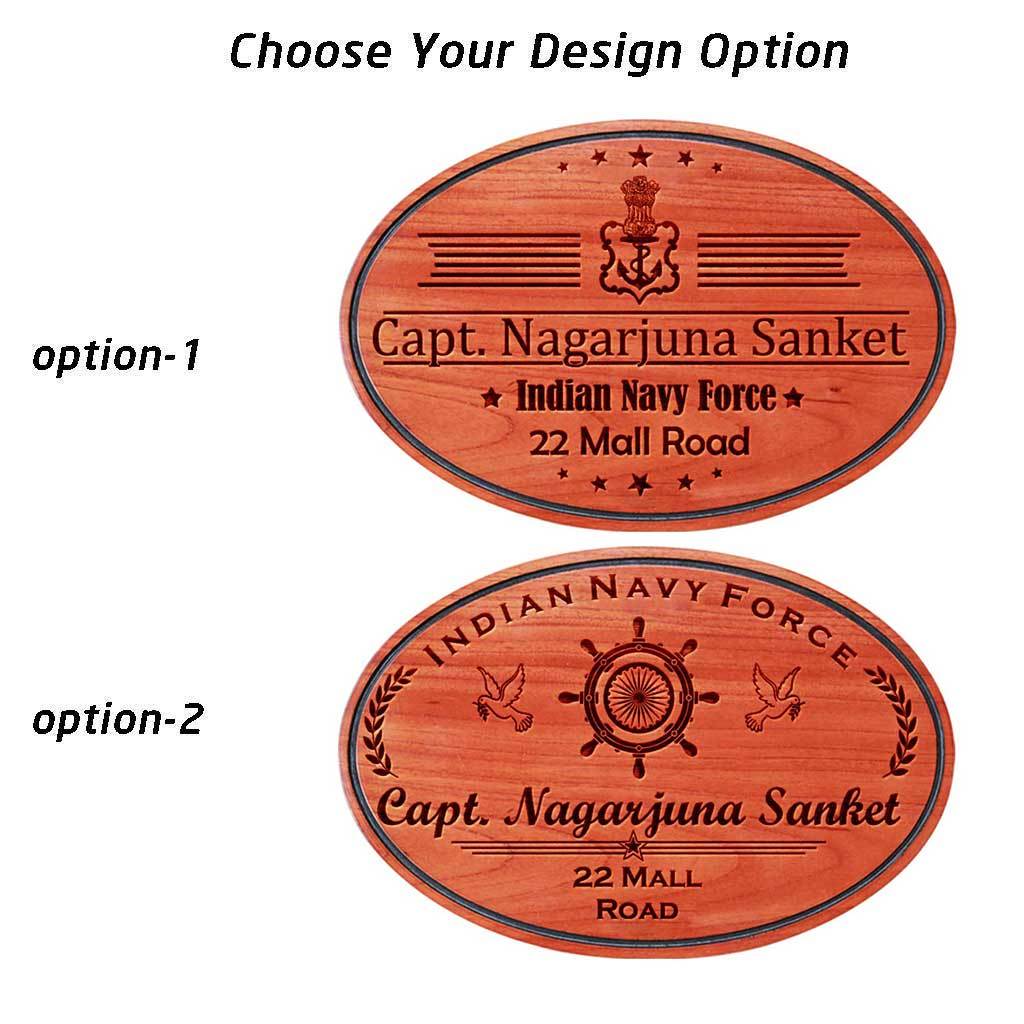 Personalized Large Nameplates For Air Navy Officers - This Personalized Indian Navy Force Office Name Plate Can Be Engraved With The Navy Force Logo - These Hanging Wooden Boards Make Perfect Gifts For Navy Officers - Shop More House Signs And Address Plates From The Woodgeek Store