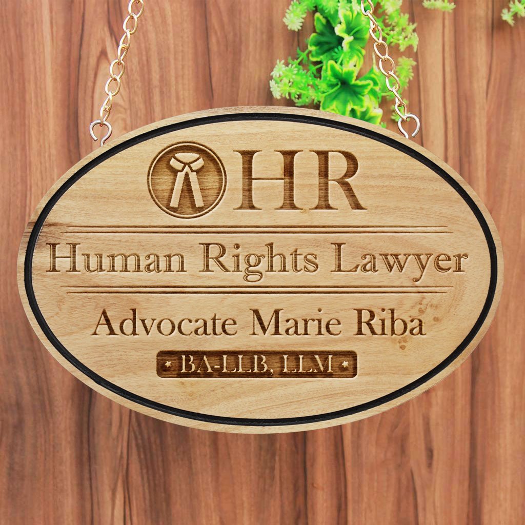 Business Sign For Lawyers - Lawyer Name Plate Engraved With Law Symbol, The Scales Of Justice. Hanging Name Plates Makes Perfect Gifts For Lawyers - Shop More Business Signs And Shop Signs From The Woodgeek Store