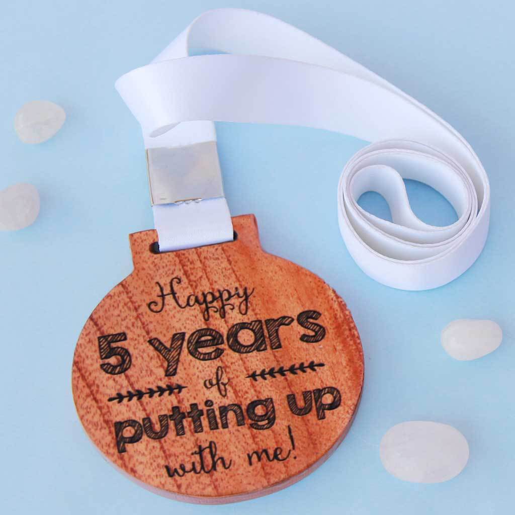 Anniversary Trophy Medals - Happy 5 Years Of Putting Up With Me Funny Medal With Ribbon . These Medal Awards Make The Best Anniversary Gifts