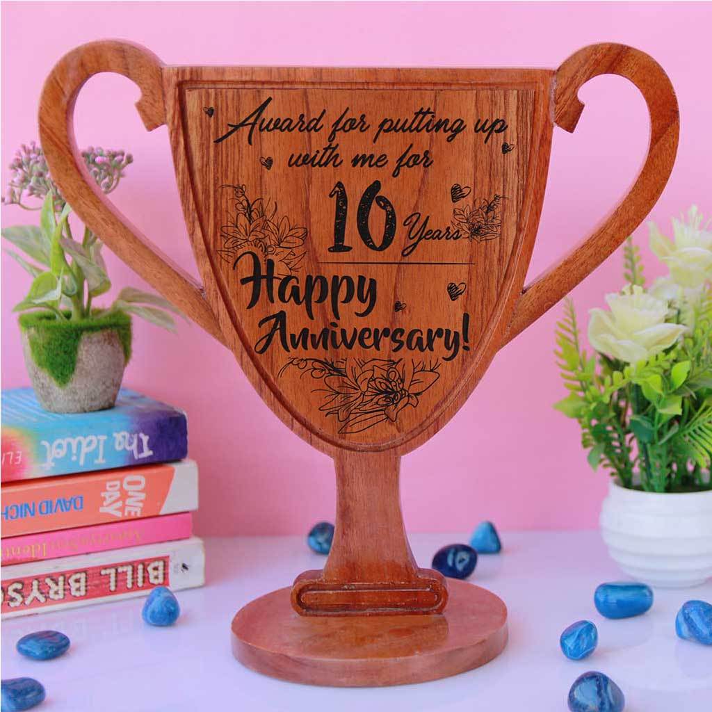Happy Anniversary Wooden Trophy & Award