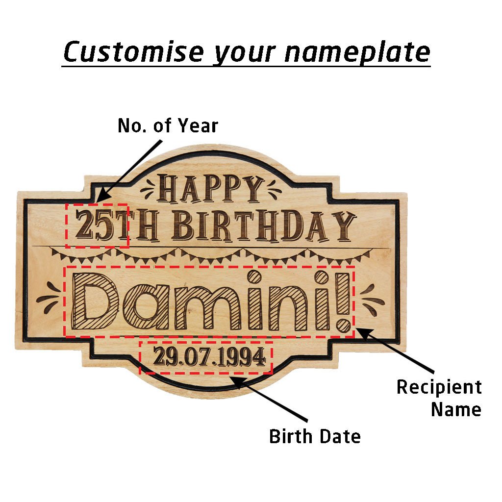 Personalized Happy Birthday Hanging Wood Sign - This Custom Nameplate Makes A Perfect Birthday Gift For Friends, Family &amp; Loved Ones - This Wood Carved Sign Is A Great Party Accessory.
