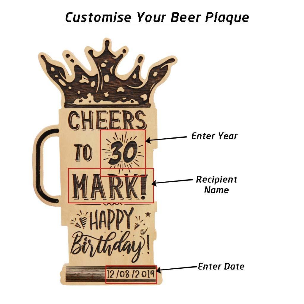 Happy Birthday Personalized Wooden Plaque. Customised Gifts for Birthday In The Shape Of A Beer Glass. This Custom Birthday Plaque Makes One Of The Best Birthday Gifts For Friends. Looking For Funny Birthday Gift Ideas? This Personalized Beer Glass Award Makes The Best Birthday Gifts.