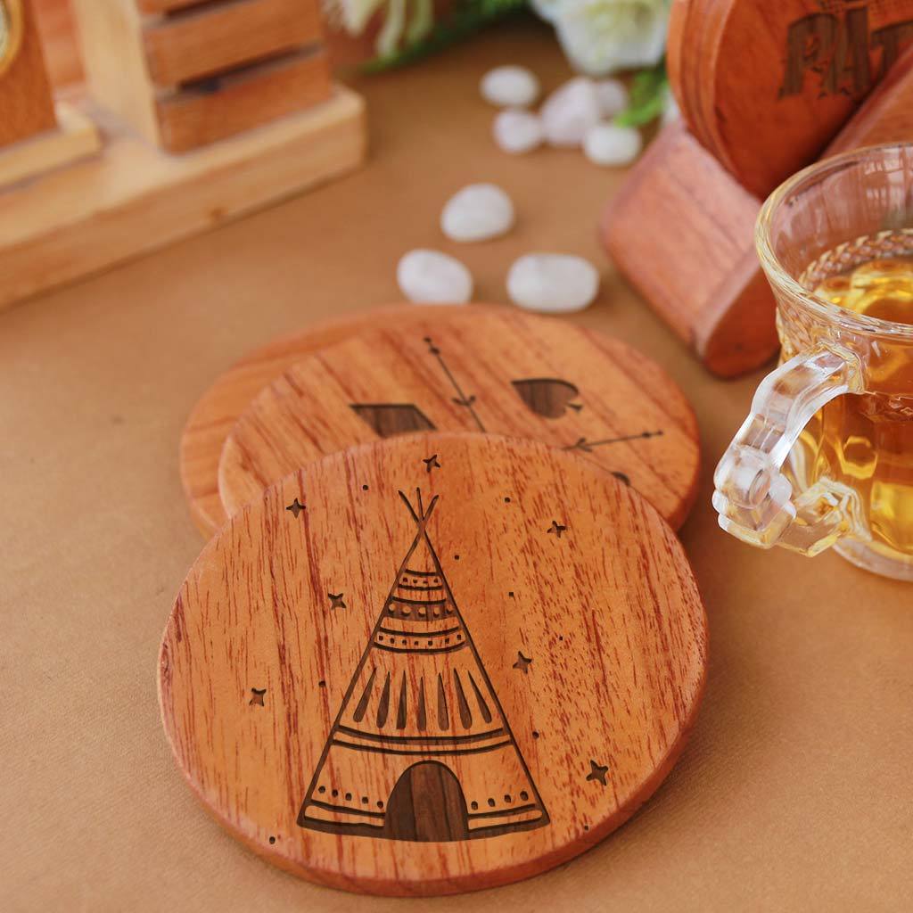 Diwali Coasters. Looking for Diwali gifts for family, diwali gifts for employees, corporate diwali gifts, diwali gifts for parents? These wooden coasters make useful diwali gifts and home decor gifts.
